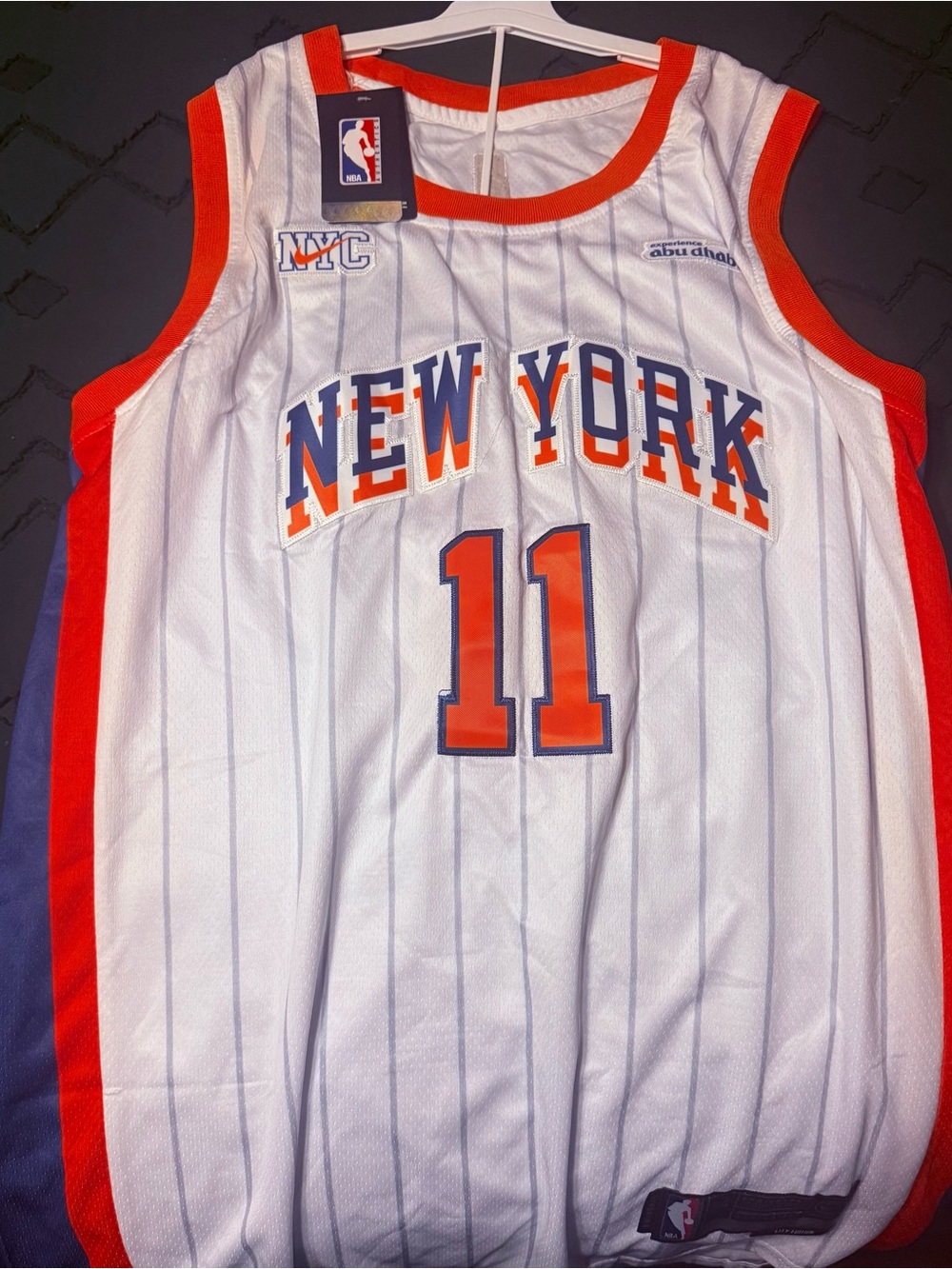 Nike White and Orange New York #11 Basketball Jersey
